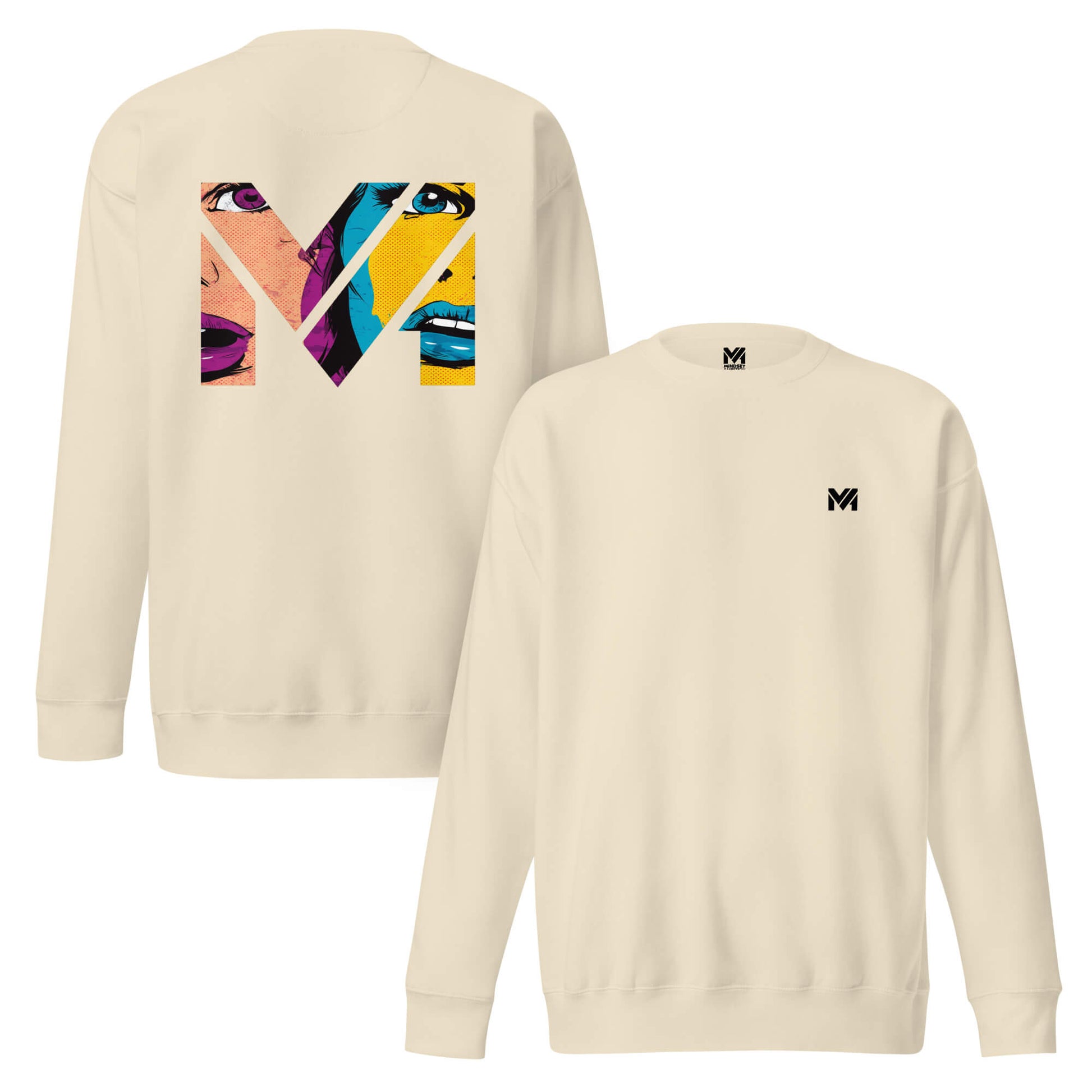 Sweat NO FILTER beige logo noir face et visuel coloré dos Mindset Ambition