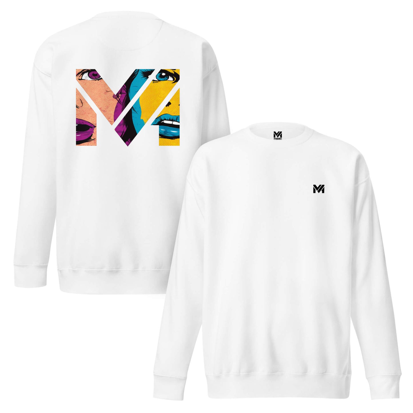 Sweat NO FILTER blanc logo noir face et visuel coloré dos Mindset Ambition
