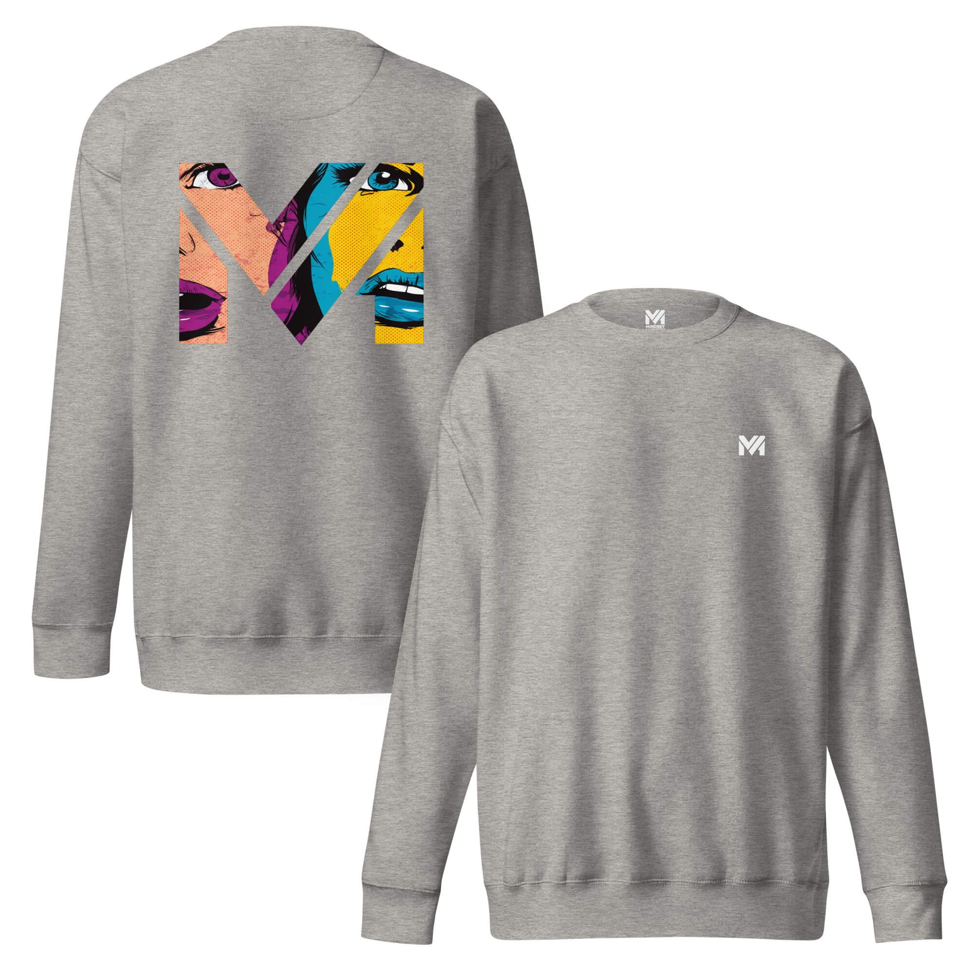 Sweat NO FILTER gris chiné logo blanc face et visuel coloré dos Mindset Ambition