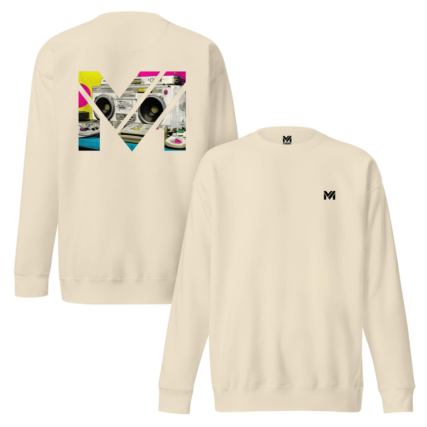 Sweat OLD SCHOOL GRIND beige logo noir face et visuel coloré dos Mindset Ambition