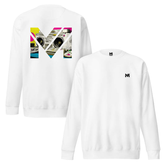 Sweat OLD SCHOOL GRIND blanc logo noir face et visuel coloré dos Mindset Ambition