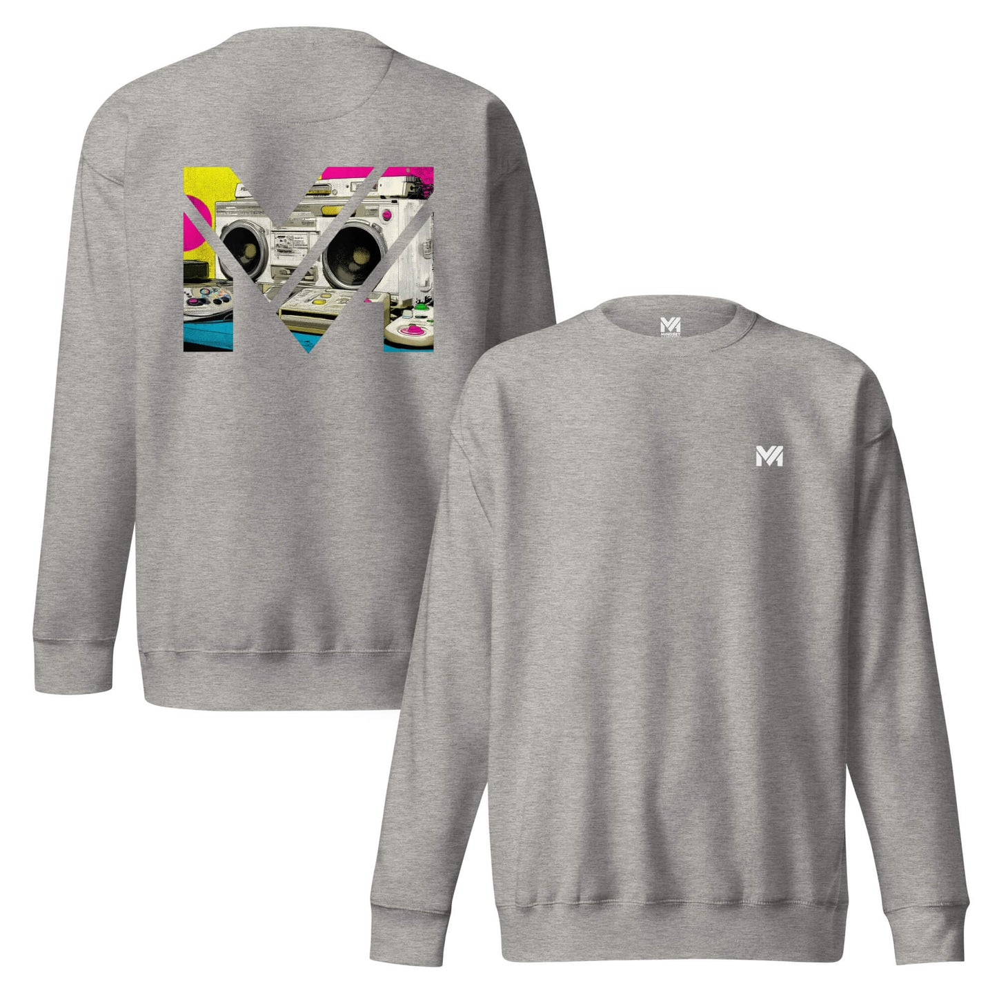 Sweat OLD SCHOOL GRIND gris chiné logo blanc face et visuel coloré dos Mindset Ambition