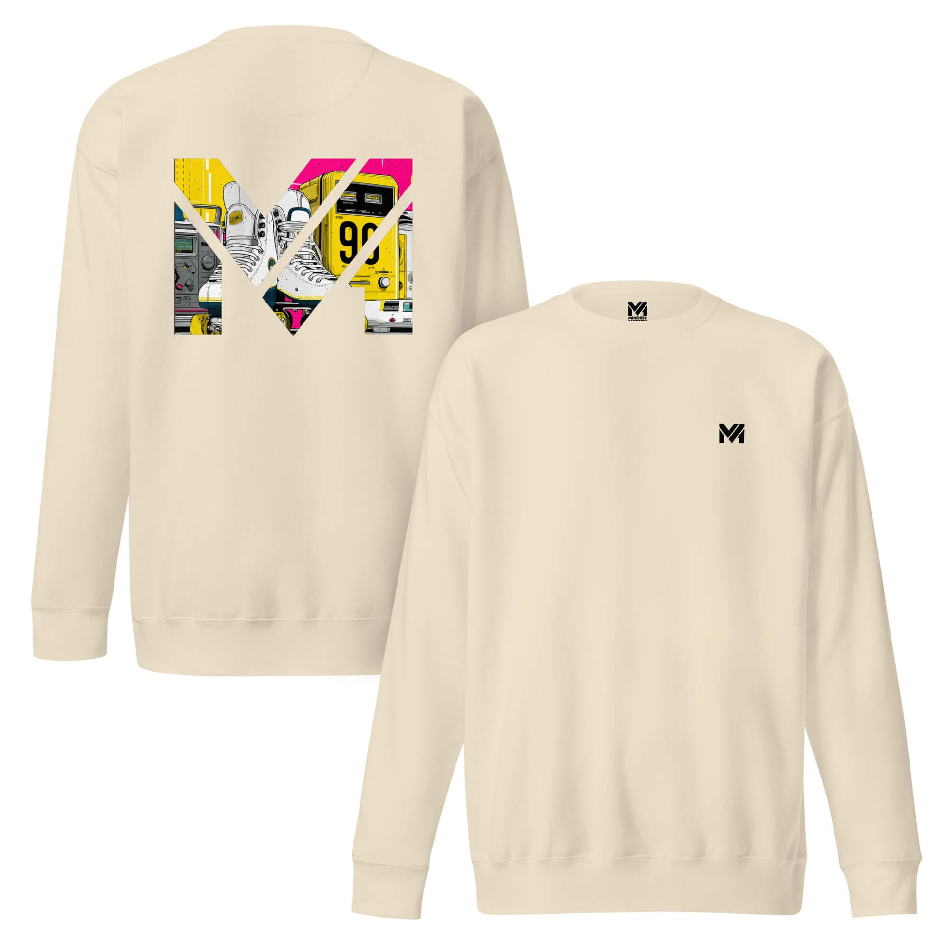 Sweat RAW IMPACT beige logo noir face et visuel coloré dos Mindset Ambition