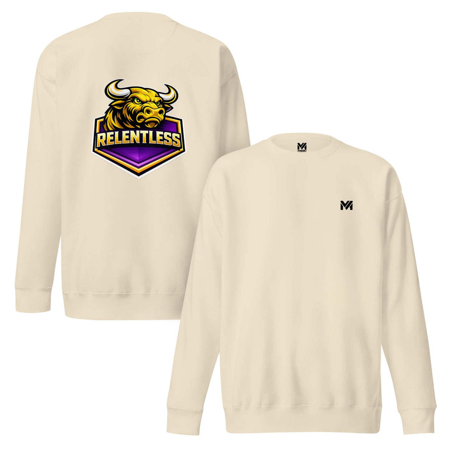 Sweat RELENTLESS beige logo noir face et visuel coloré dos Mindset Ambition