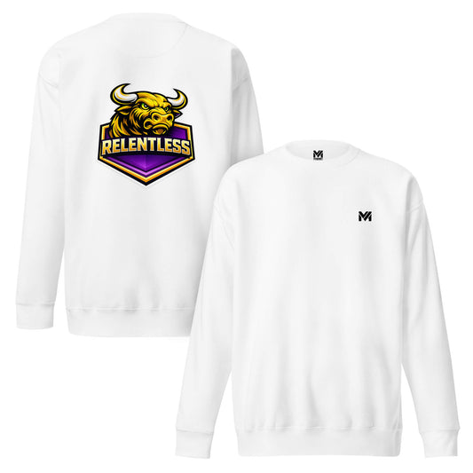 Sweat RELENTLESS blanc logo noir face et visuel coloré dos Mindset Ambition