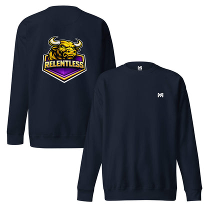 Sweat RELENTLESS bleu marine logo blanc face et visuel coloré dos Mindset Ambition