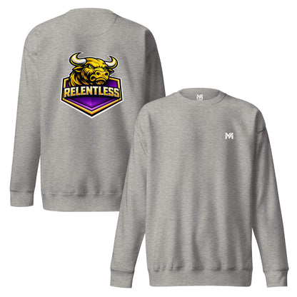 Sweat RELENTLESS gris chiné logo blanc face et visuel coloré dos Mindset Ambition