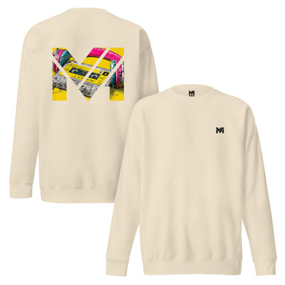 Sweat REWIND. RESET. RISE. beige logo noir face et visuel coloré dos Mindset Ambition