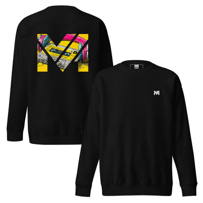 Sweat REWIND. RESET. RISE. noir logo blanc face et visuel coloré dos Mindset Ambition
