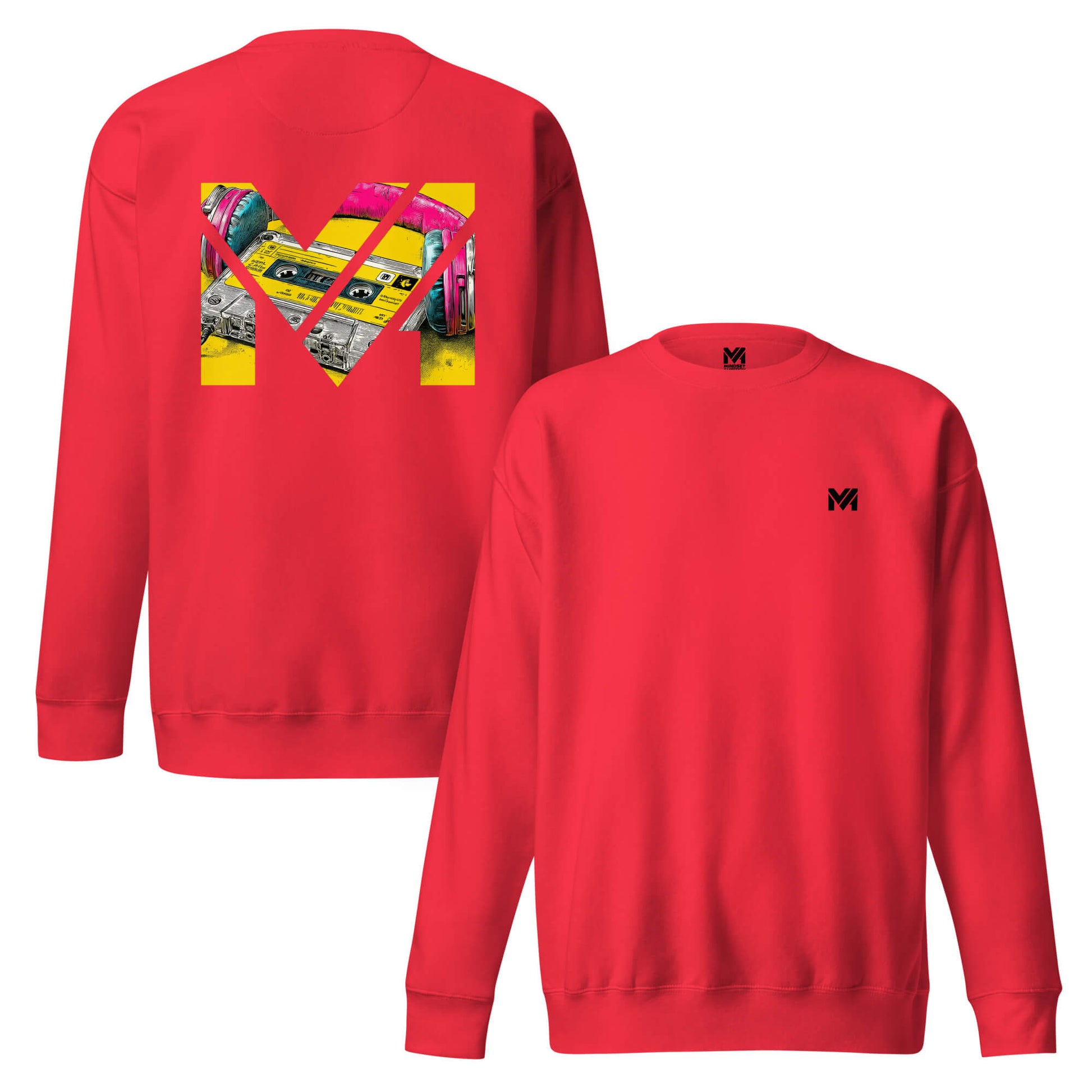 Sweat REWIND. RESET. RISE. rouge logo noir face et visuel coloré dos Mindset Ambition