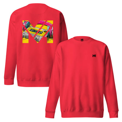 Sweat REWIND. RESET. RISE. rouge logo noir face et visuel coloré dos Mindset Ambition