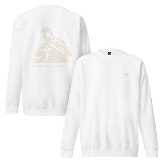 Sweat Semper Paratus blanc logo doré face et visuel doré dos Mindset Ambition