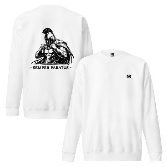 Sweat Semper Paratus blanc logo noir face et visuel noir dos Mindset Ambition