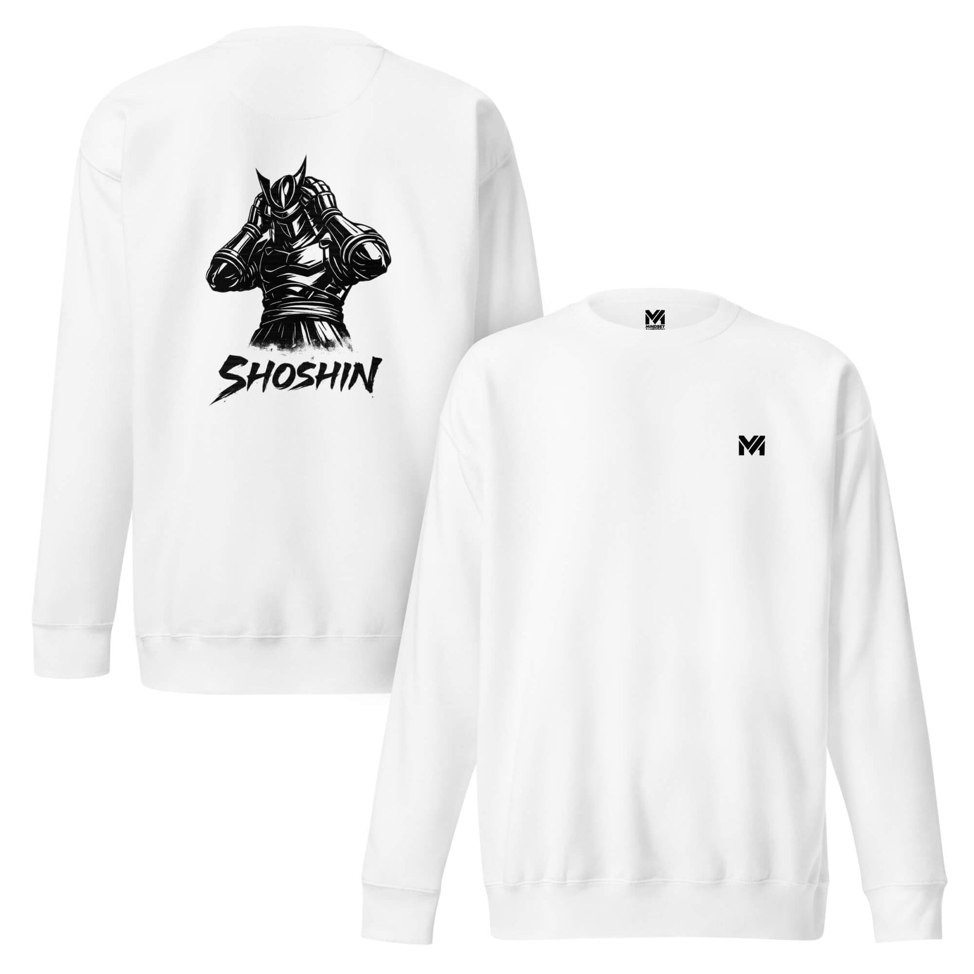 Sweat Shoshin blanc logo noir face et visuel noir dos Mindset Ambition