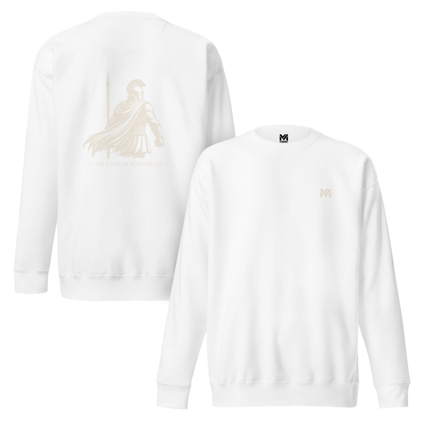 Sweat Silentium Fortitudo blanc logo doré face et visuel doré dos Mindset Ambition