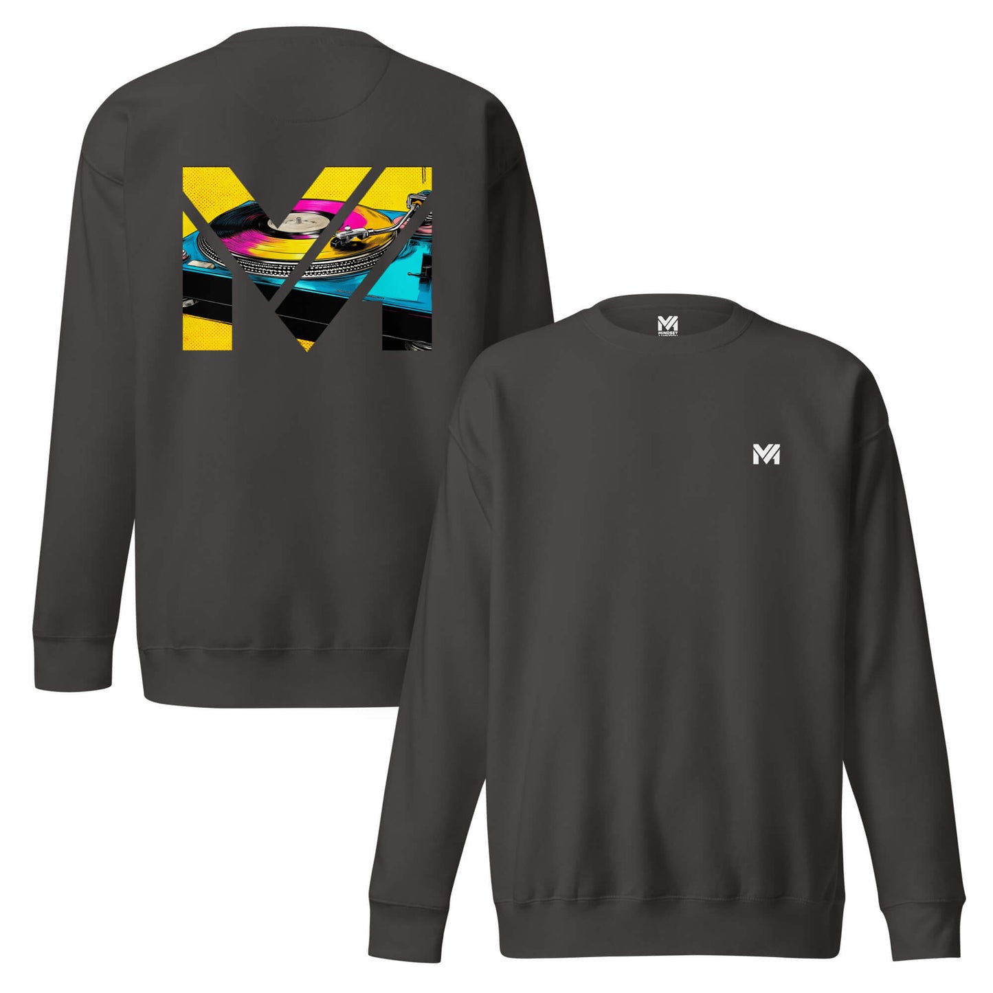 Sweat SPIN THE GRIND gris anthracite logo blanc face et visuel coloré dos Mindset Ambition