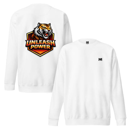 Sweat UNLEASH POWER blanc logo noir face et visuel coloré dos Mindset Ambition