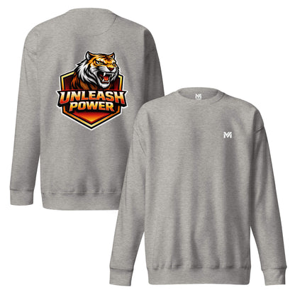 Sweat UNLEASH POWER gris chiné logo blanc face et visuel coloré dos Mindset Ambition