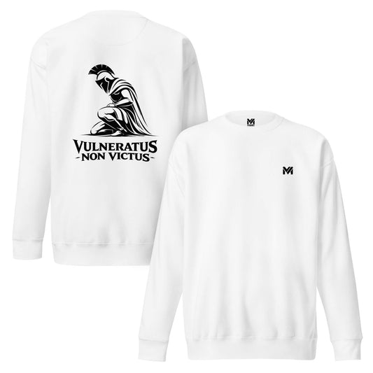 Sweat Vulneratus Non Victus blanc logo noir face et visuel noir dos Mindset Ambition