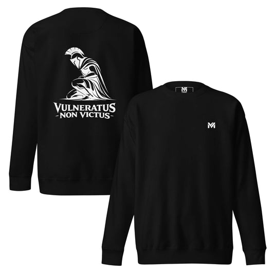Sweat Vulneratus Non Victus noir logo blanc face et visuel blanc dos Mindset Ambition