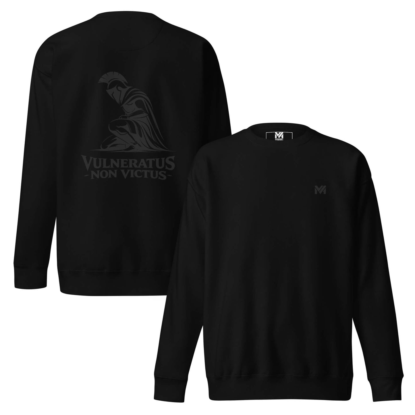 Sweat Vulneratus Non Victus noir logo gris face et visuel gris dos Mindset Ambition
