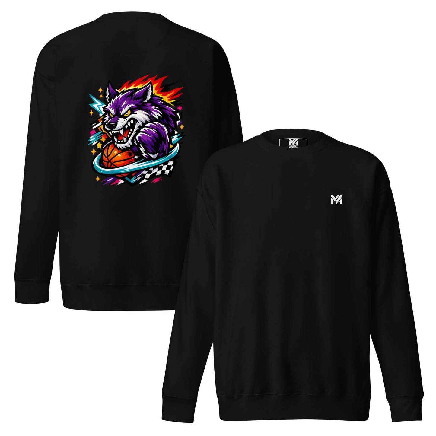 Sweat WILD WOLF noir logo blanc face et visuel coloré dos Mindset Ambition