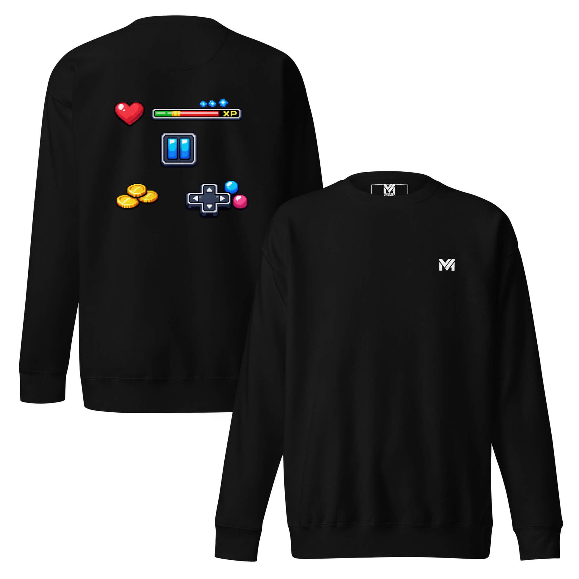 Sweat XP MODE noir logo blanc face et visuel coloré dos Mindset Ambition