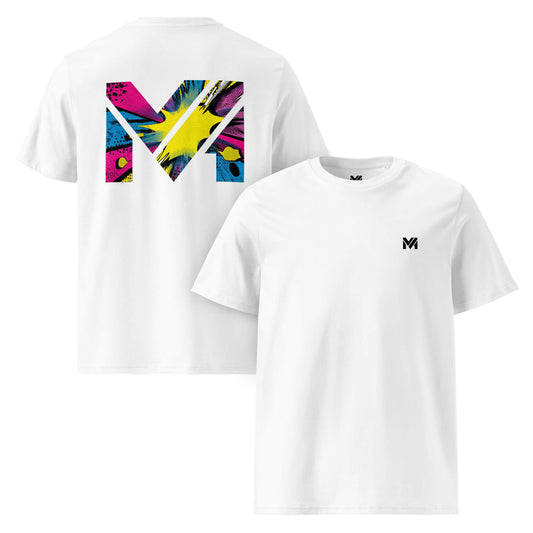 T-shirt Bio ANALOG MIND blanc logo noir face et visuel coloré dos Mindset Ambition