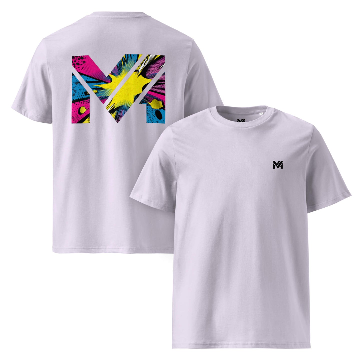 T-shirt Bio ANALOG MIND lavande logo noir face et visuel coloré dos Mindset Ambition