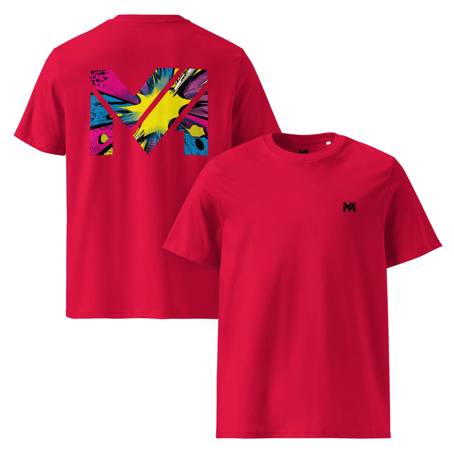 T-shirt Bio ANALOG MIND rouge logo noir face et visuel coloré dos Mindset Ambition
