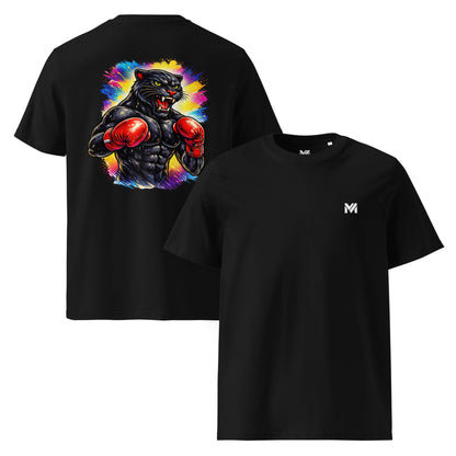 T-shirt Bio BLACK PANTHER noir logo blanc face et visuel coloré dos Mindset Ambition