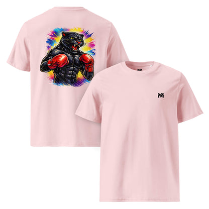 T-shirt Bio BLACK PANTHER rose logo noir face et visuel coloré dos Mindset Ambition