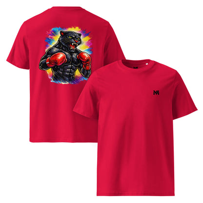 T-shirt Bio BLACK PANTHER rouge logo noir face et visuel coloré dos Mindset Ambition