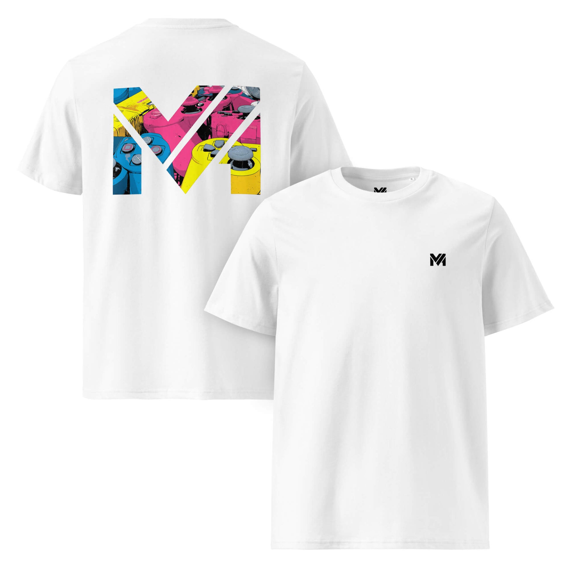 T-shirt Bio CONTROL THE GAME blanc logo noir face et visuel coloré dos Mindset Ambition