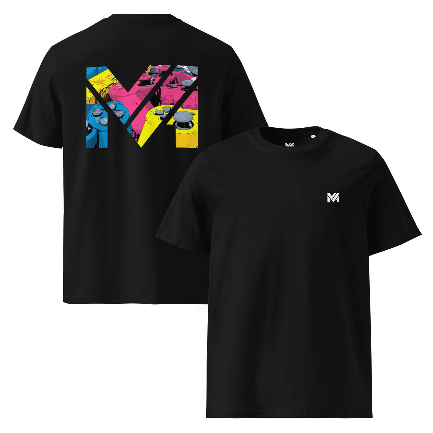 T-shirt Bio CONTROL THE GAME noir logo blanc face et visuel coloré dos Mindset Ambition