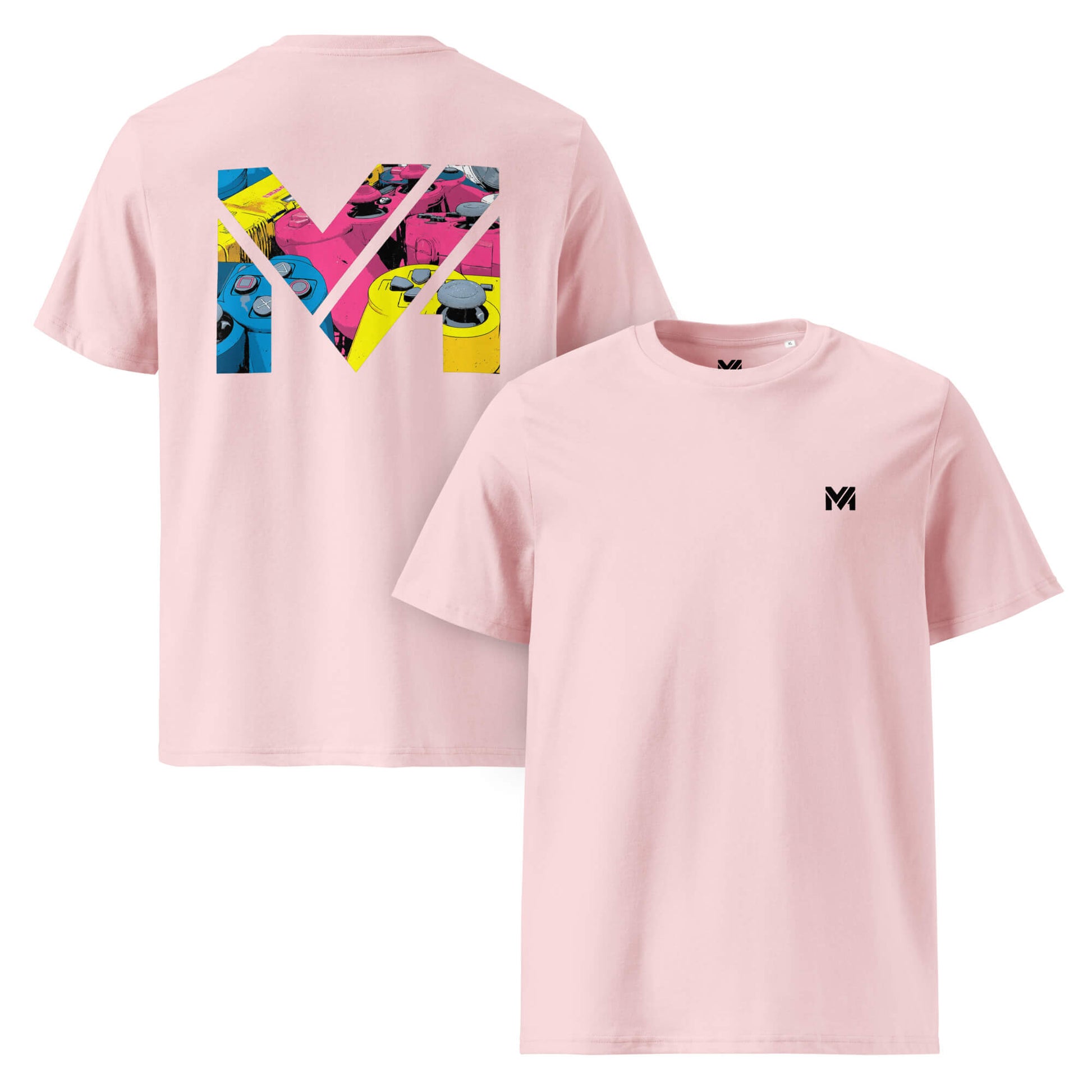 T-shirt Bio CONTROL THE GAME rose logo noir face et visuel coloré dos Mindset Ambition
