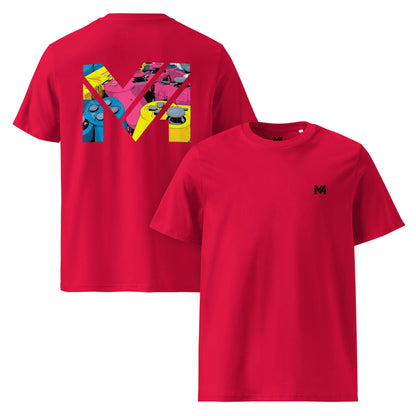 T-shirt Bio CONTROL THE GAME rouge logo noir face et visuel coloré dos Mindset Ambition