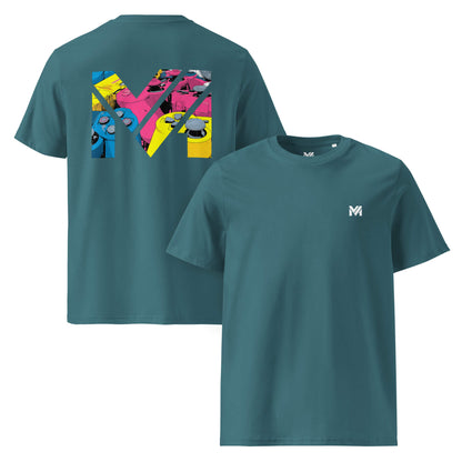 T-shirt Bio CONTROL THE GAME vert logo blanc face et visuel coloré dos Mindset Ambition