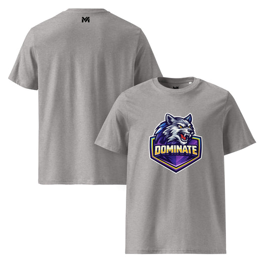 T-shirt Bio DOMINATE gris chiné visuel coloré face et logo noir dos sous le col Mindset Ambition
