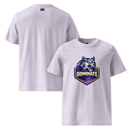 T-shirt Bio DOMINATE lavande visuel coloré face et logo noir dos sous le col Mindset Ambition