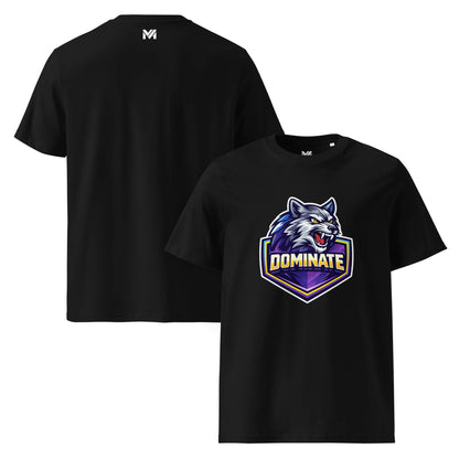 T-shirt Bio DOMINATE noir visuel coloré face et logo blanc dos sous le col Mindset Ambition