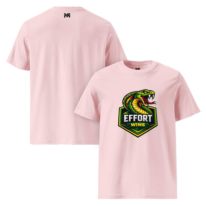 T-shirt Bio EFFORT WINS rose visuel coloré face et logo noir dos sous le col Mindset Ambition