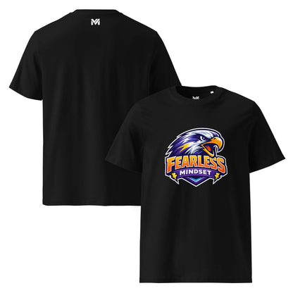 T-shirt Bio FEARLESS MINDSET noir visuel coloré face et logo blanc dos sous le col Mindset Ambition