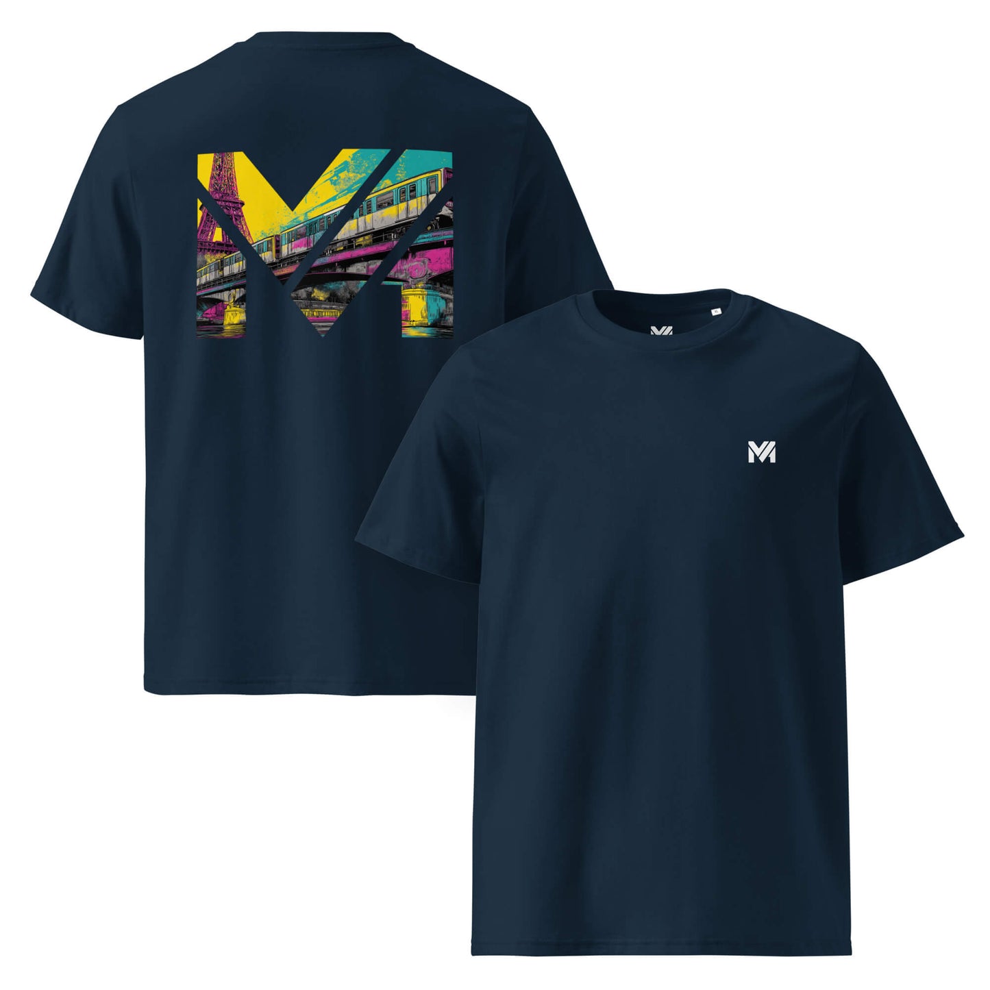T-shirt Bio FORWARD ONLY bleu marine logo blanc face et visuel coloré dos Mindset Ambition