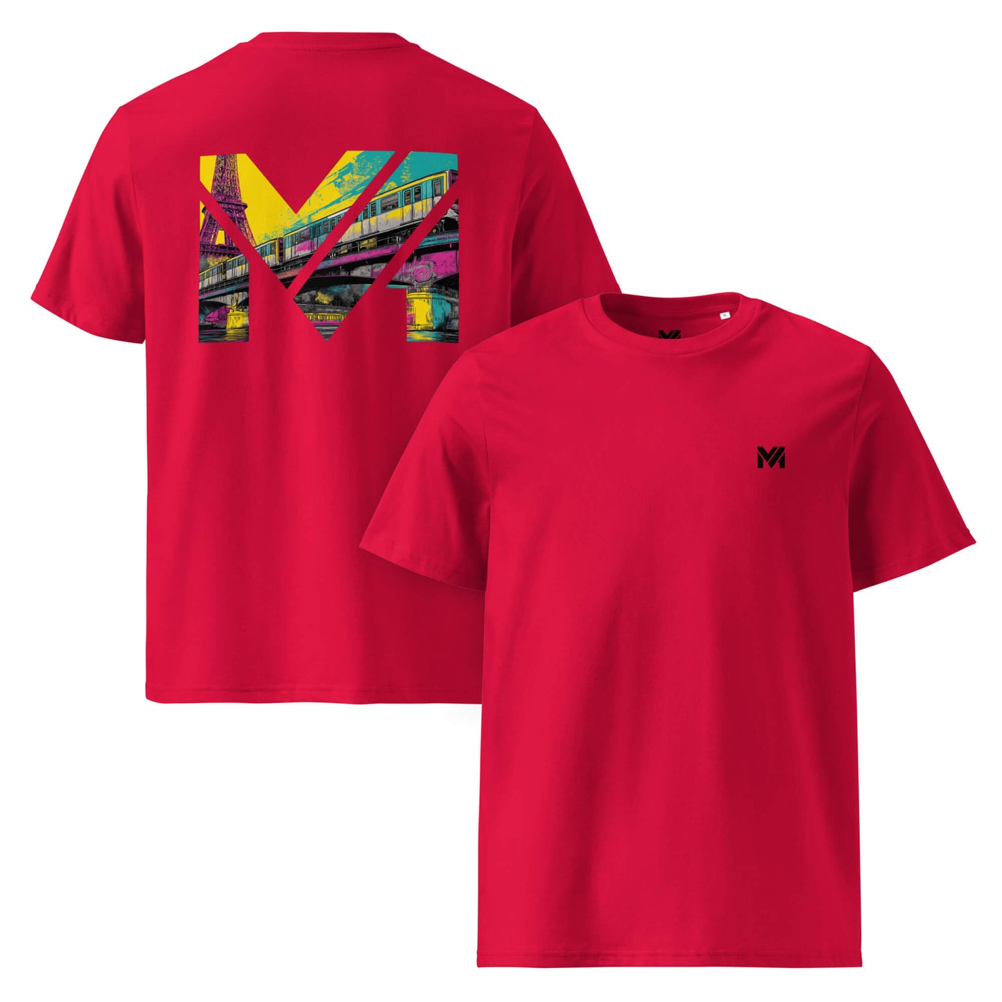 T-shirt Bio FORWARD ONLY rouge logo noir face et visuel coloré dos Mindset Ambition