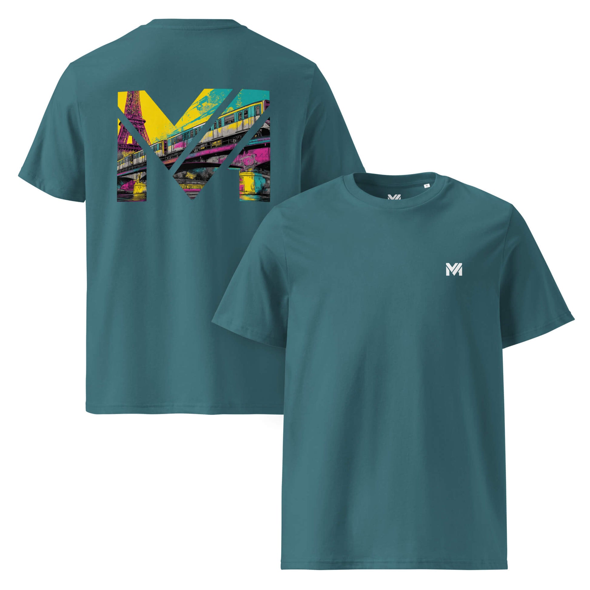 T-shirt Bio FORWARD ONLY vert logo blanc face et visuel coloré dos Mindset Ambition