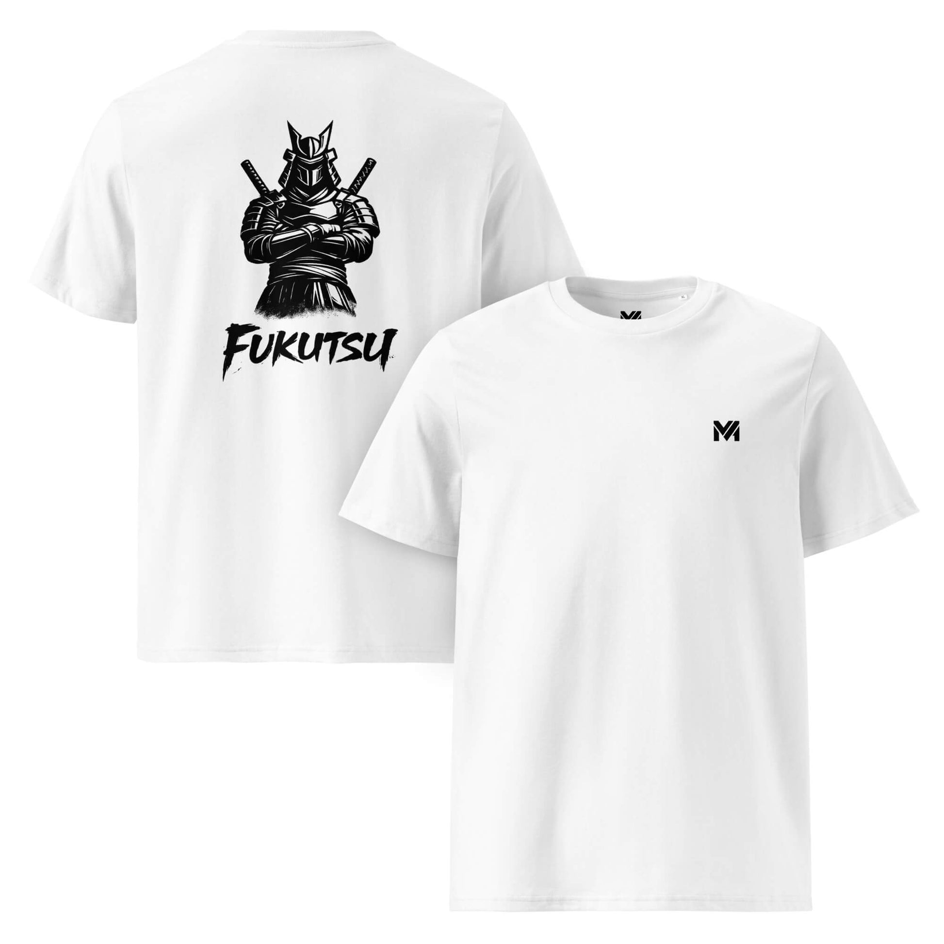 T-shirt Bio Fukutsu blanc logo noir face et visuel noir dos Mindset Ambition