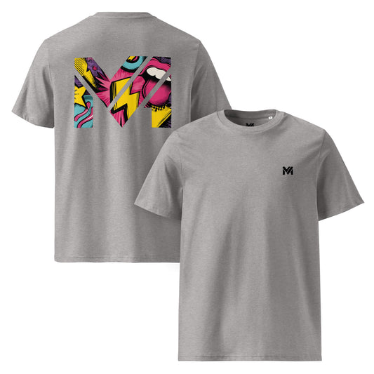 T-shirt Bio FULL VOLTAGE gris chiné logo noir face et visuel coloré dos Mindset Ambition