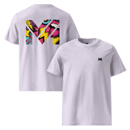 T-shirt Bio FULL VOLTAGE lavande logo noir face et visuel coloré dos Mindset Ambition