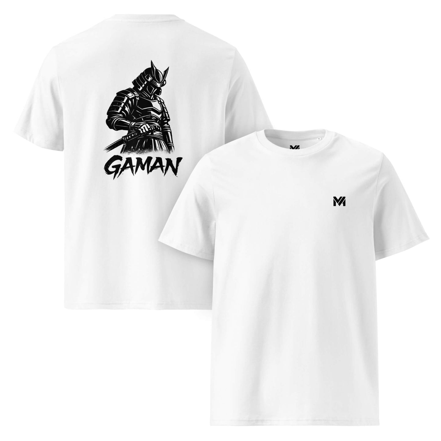 T-shirt Bio Gaman blanc logo noir face et visuel noir dos Mindset Ambition